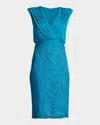 Tadashi Shoji Sleeveless Pleated Crepe & Lace Dress In Marine