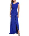Tadashi Shoji Asymmetrical Ruffled Crepe Gown In Blue