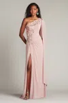 Tadashi Shoji Sequin Leaf Detail One-shoulder Chiffon Gown In Pink