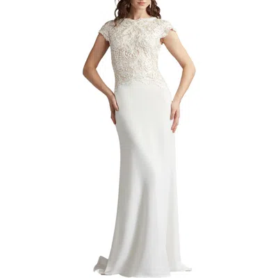 Tadashi Shoji Soutache Lace Cap Sleeve Trumpet Gown In Multi