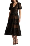 Tadashi Shoji Belline Embroidered Chiffon Midi Dress In Multi