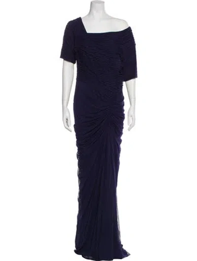 Pre-owned Tadashi Shoji Square Neckline Long Dress In Blue