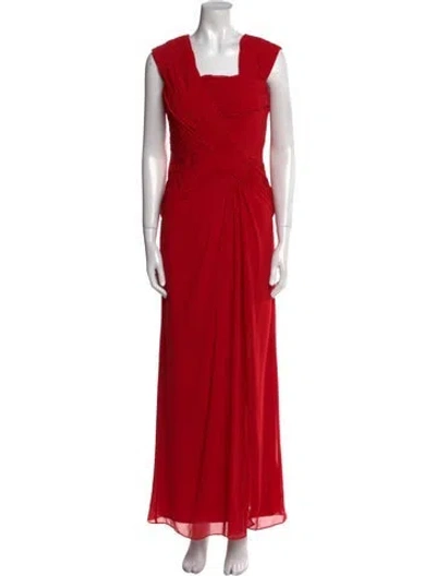 Pre-owned Tadashi Shoji Square Neckline Long Dress In Red