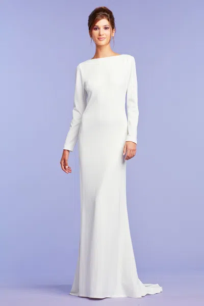 Tadashi Shoji Stanton Open Back Crepe Gown In White