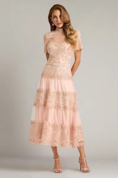 Tadashi Shoji Stelly Lotus Embroidered Tulle Midi Dress In Pink