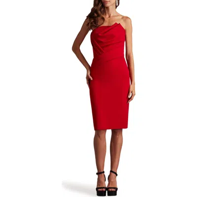 Tadashi Shoji Strapless Crepe Cocktail Sheath Dress In Red