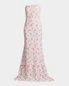 Tadashi Shoji Strapless Floral Lace Trumpet Gown In White Wild Flower