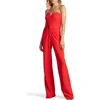 Tadashi Shoji Gathered Strapless Sweetheart Jumpsuit In Red Rose