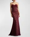 Tadashi Shoji Kohli Strapless Lattice Embroidered Gown In Cinnamon