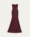 Tadashi Shoji Kohli Strapless Lattice Embroidered Gown In Cinnamon