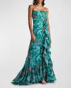 Tadashi Shoji Novie Floral Print Gown In Bamboo