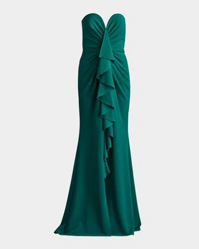 TADASHI SHOJI STRAPLESS RUFFLE CREPE GOWN