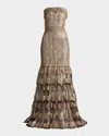 Tadashi Shoji Metallic Corded Embroidered Tulle Strapless Gown In Copper Shadow