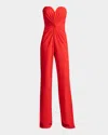 Tadashi Shoji Gathered Strapless Sweetheart Jumpsuit In Red Rose