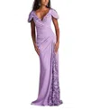 Tadashi Shoji Sunas Draped Crepe And Sequin Embroidered Gown In Purple