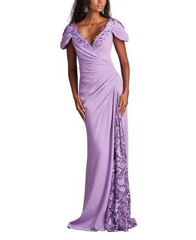 Tadashi Shoji Sunas Draped Crepe And Sequin Embroidered Gown In Purple