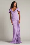Tadashi Shoji Sunas Draped Crepe And Sequin Embroidered Gown In Purple
