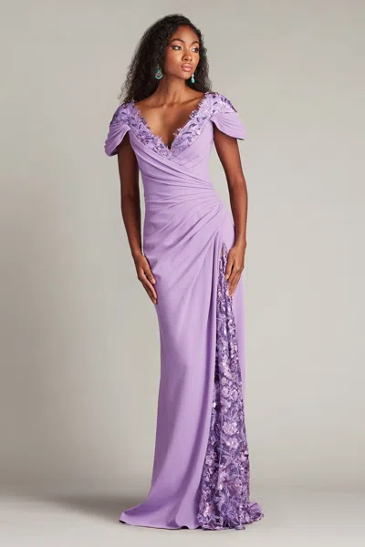 TADASHI SHOJI SUNAS DRAPED CREPE AND SEQUIN EMBROIDERED GOWN