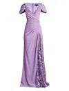 Tadashi Shoji Sunas Draped Crepe And Sequin Embroidered Gown