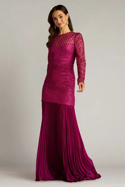 Tadashi Shoji Sunburst Pleated Georgette And Tulle Gown In Pink