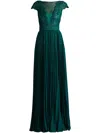 Tadashi Shoji Surette Sequin Embroidered Pleated Chiffon Gown In Green
