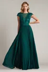 Tadashi Shoji Surette Sequin Embroidered Pleated Chiffon Gown In Green