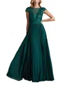 Tadashi Shoji Surette Sequin Embroidered Pleated Chiffon Gown In Green