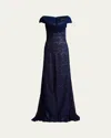 Tadashi Shoji Sweetheart Sequin Lace Gown In Royal Navy/nude