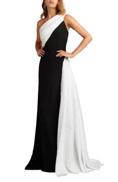Tadashi Shoji Taffeta Detail One-shoulder Crepe Gown In Multi