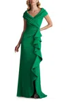 Tadashi Shoji Talise Waterfall Flounce Gown In Green