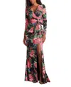 Tadashi Shoji Floral Long Sleeve Evening Gown In Multi