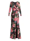 Tadashi Shoji Floral Long Sleeve Evening Gown
