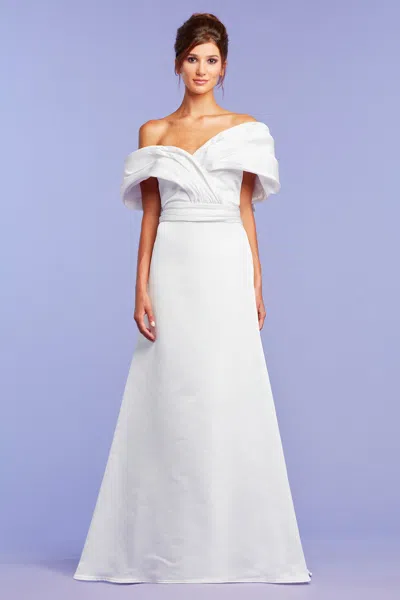 Tadashi Shoji Tenley Satin Jacquard Gown In White