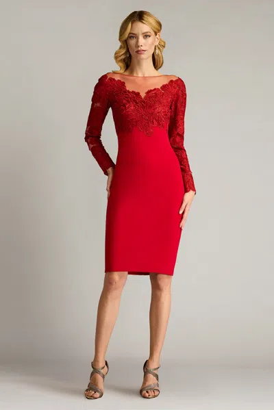 Tadashi Shoji Textured Crepe And Embroidered Tulle Dress In Multi
