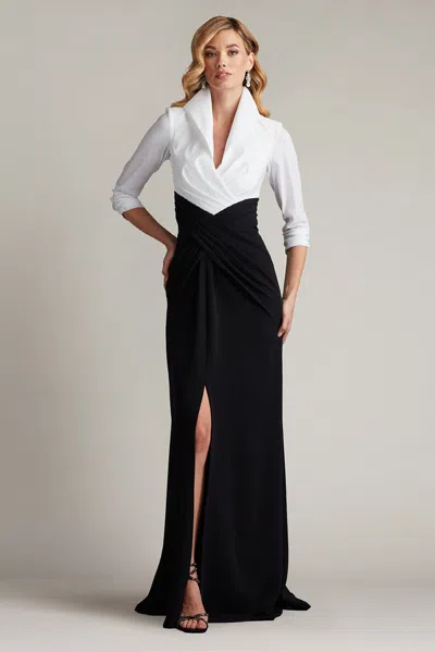 Tadashi Shoji Textured Crepe And Taffeta Draped Gown In Multi
