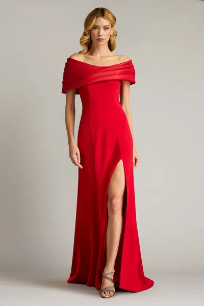 Tadashi Shoji Textured Crepe And Taffeta Off Shoulder Gown In Multi