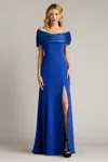Tadashi Shoji Textured Crepe And Taffeta Off The Shoulder Gown In Multi