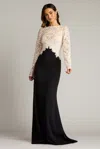 Tadashi Shoji Textured Crepe And Tulle Gown In Multi