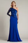 TADASHI SHOJI TEXTURED CREPE AND TULLE ONE SLEEVE GOWN
