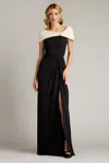 Tadashi Shoji Textured Crepe Cap Sleeve Contrast Gown In Multi
