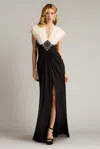 Tadashi Shoji Textured Crepe Contrast Gown In Multi