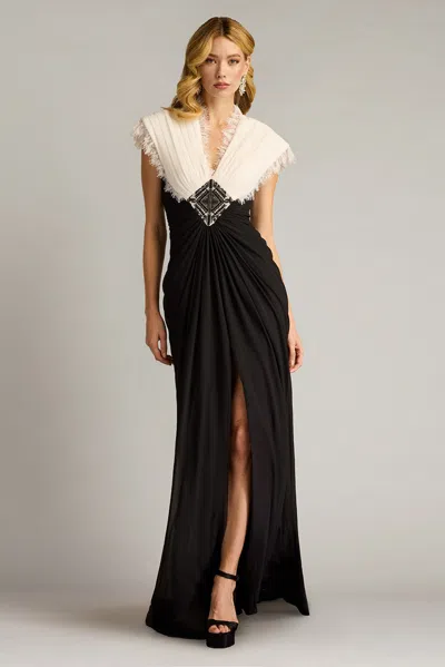 Tadashi Shoji Textured Crepe Contrast Gown In Multi