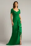 Tadashi Shoji One Shoulder Ruffle Gown In Multi
