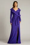 Tadashi Shoji Textured Crepe Long Sleeve Gown In Multi