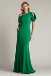 Tadashi Shoji Textured Crepe One Shoulder Draped Gown In Multi