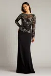 Tadashi Shoji Textured Crepe Paillette Embroidered Gown In Multi