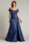 Tadashi Shoji Textured Crepe Portrait Collar Gown In Multi