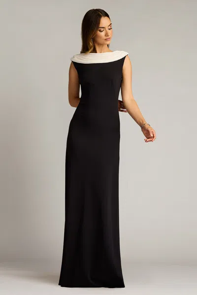 Tadashi Shoji Textured Crepe Sleeveless Contrast Gown In Multi