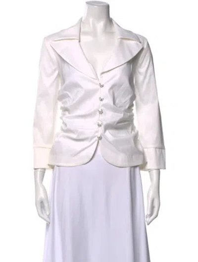 Pre-owned Tadashi Shoji Three-quarter Sleeve Button-up Top W/ Tags In White