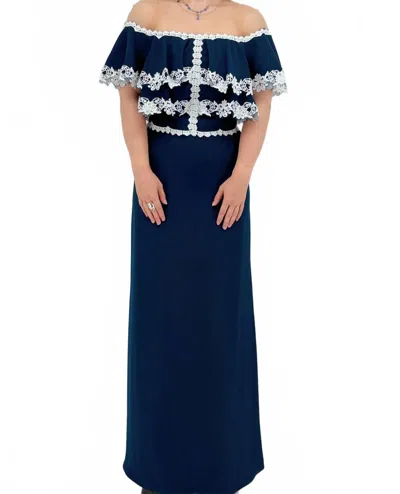 Tadashi Shoji Tiered Lace Dress In Navy In Blue
